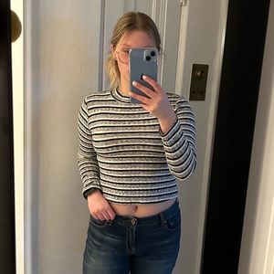 Striped shirt with gray white and black